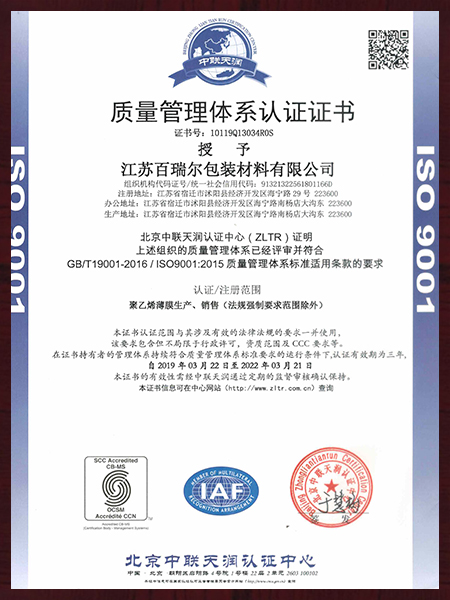 19年质量体系证书中文